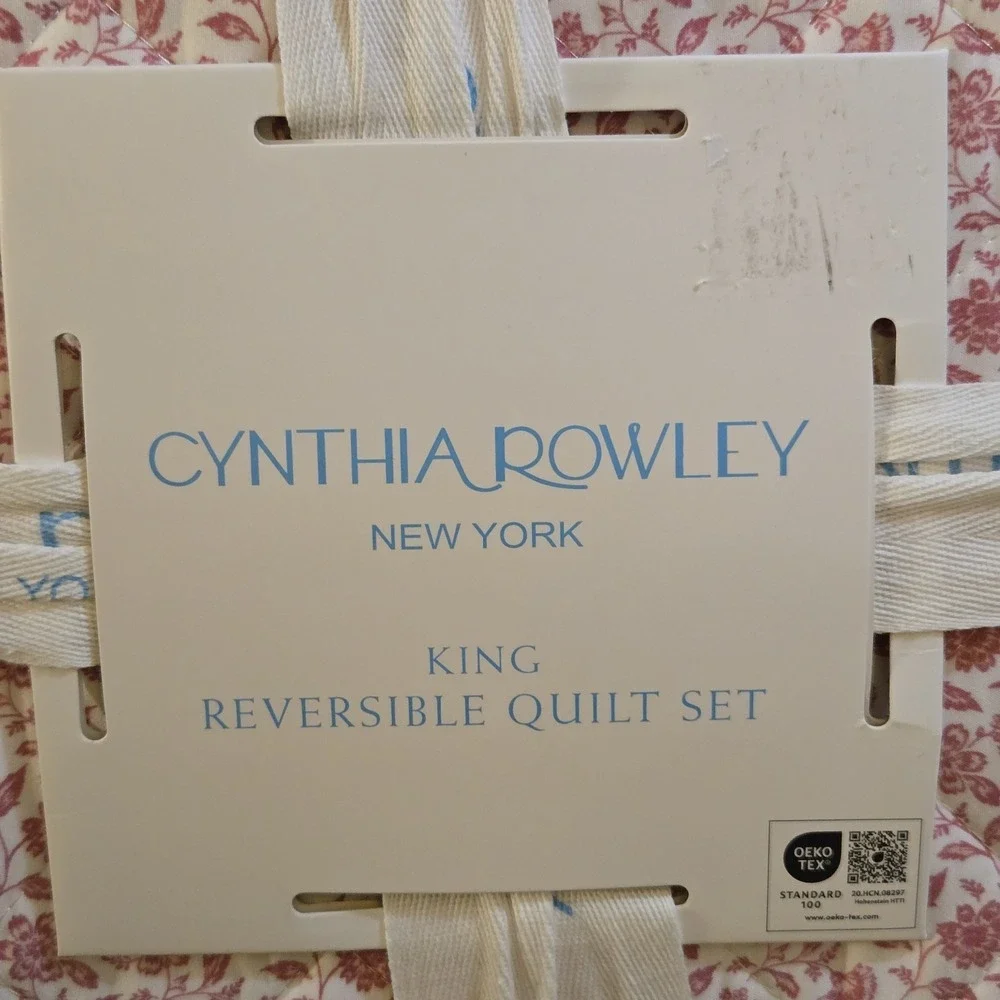 Cynthia Rowley King Pink Floral Striped Reversible Quilt Set Bedding With Shams